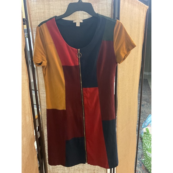 Cato Multicolor Patchwork Faux Suede Mini Dress - Zip Front - Women's Medium - Picture 1 of 8
